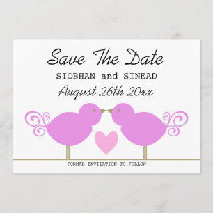 Save The Date Mignons Oiseaux Roses Mariage Lesbien Enregistrer