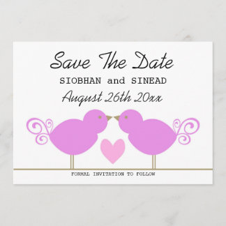 Save The Date Mignons Oiseaux Roses Mariage Lesbien Enregistrer