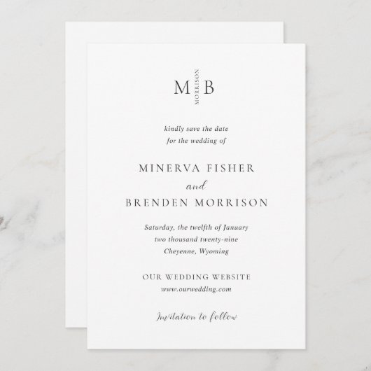 Save The Date Minerva Moderne Mariage élégant (Devant / Derrière)