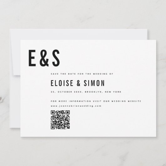 Save The Date Mini moderne Grand Gras Monogramme Photo QR Code (Dos)