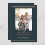 Save The Date Mini-or photo moderne | Turquoise foncé (Devant / Derrière)