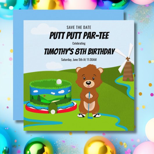 Save The Date Mini Putt Putt Anniversaire mignonne Gopher