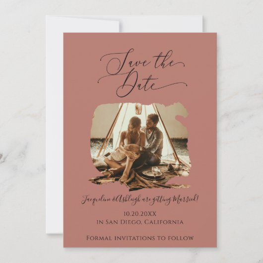 Save The Date Mini-Script Brosse Stroke Terracotta Photo (Devant)