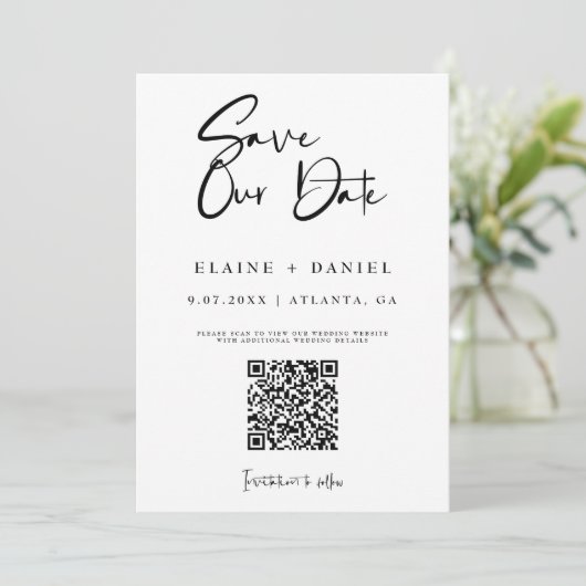 Save The Date Mini script QR Code photo (Debout devant)