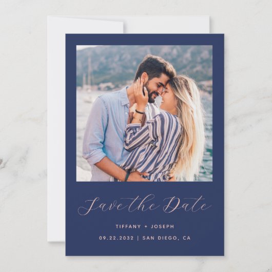 Save The Date Mini un script photo bleu marine Blush (Devant)