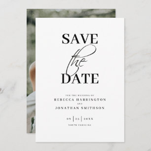 Save The Date Miniature Élégante Photo Mariage noir blanc