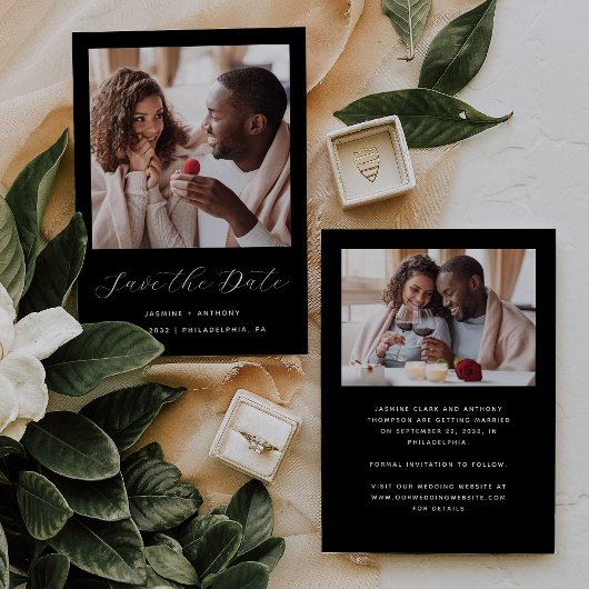 Save The Date Minimal 2-Photo Script Noir