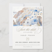 Save The Date Minimal chic Santorini Grèce Mariage aquarelle (Devant)