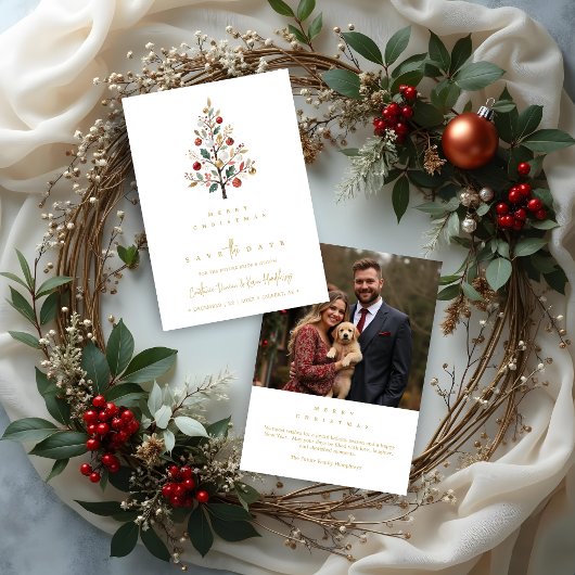 Save The Date Minimal Chic Winter Christmas Tree Photo Wedding