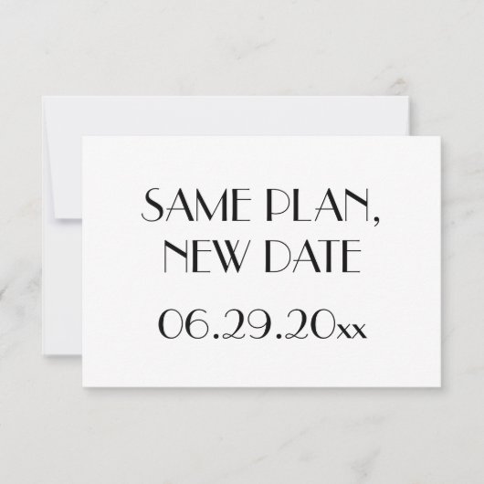 Save The Date Minimal Deco Mariage Blanc Même Plan Nouvelle Date (Devant)