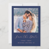Save The Date Minimal Deux Photos Bleu Nuit Blush Script (Devant)