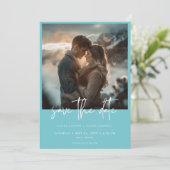Save The Date Minimal Dusty Aqua Turquoise Modern Photo Mariage (Debout devant)