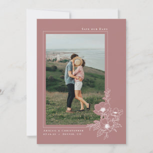 Save The Date Minimal Dusty Rose Anemone Art Floral Mariage