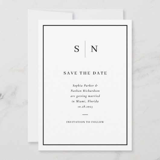 Save The Date Minimal et chic | Mariage frontalier noir et blanc (Devant)