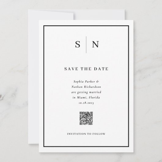 Save The Date Minimal et chic | Retour photo et Mariage de code  (Devant)