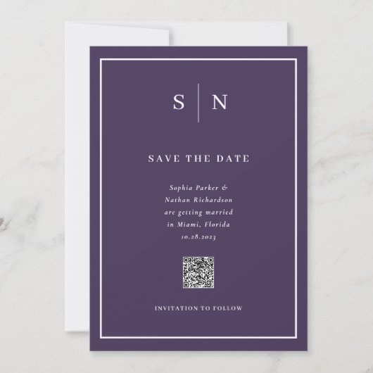 Save The Date Minimal et chic | Retour photo et Mariage de code (Devant)
