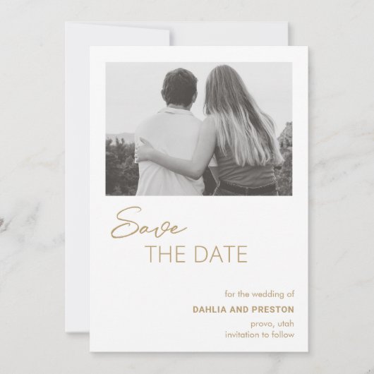 Save The Date Minimal Gold Photo Mariage moderne (Devant)