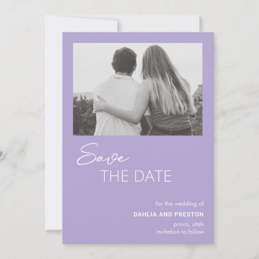 Save The Date Minimal Lilac Photo Mariage moderne (Devant)