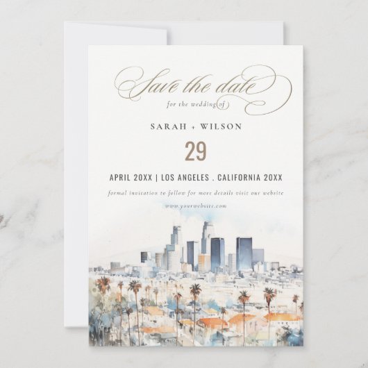 Save The Date Minimal Los Angeles, Californie Mariage d'aquarell (Devant)
