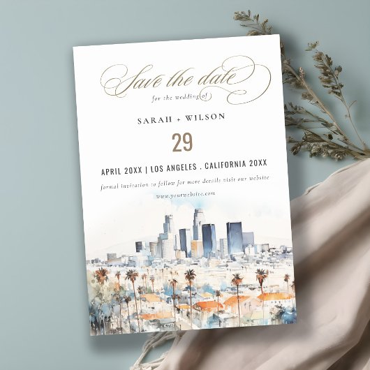 Save The Date Minimal Los Angeles, Californie Mariage d'aquarell