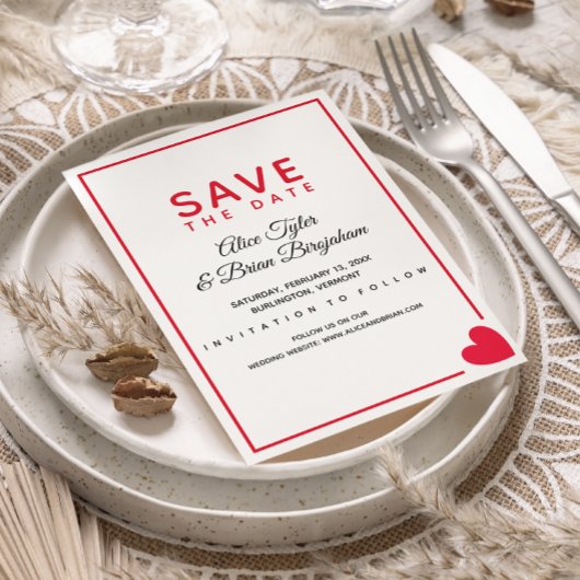 Save The Date Minimal moderne Red Heart Valentine Mariage