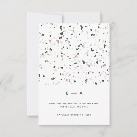 Save The Date Minimal moderne Terrazzo Motif vert rose Mariage (Devant)