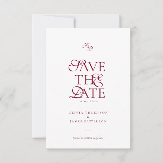Save The Date Minimal Monogram Deep Burgundy Script Wedding (Devant)