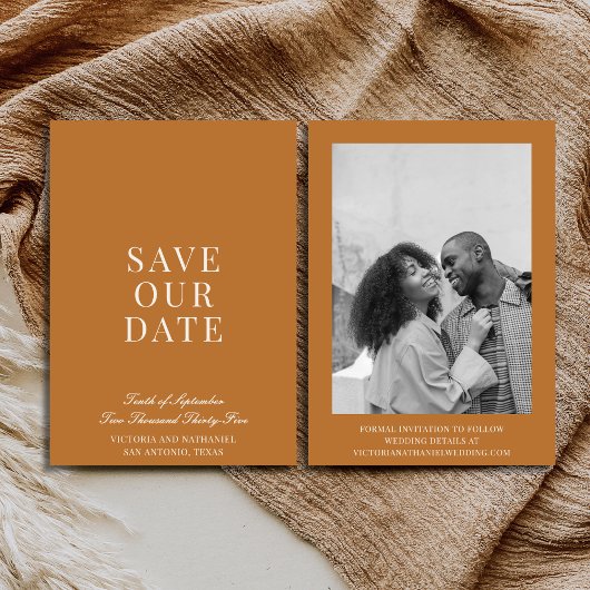 Save The Date Minimal Old Money Copper Light Brown Photo Wedding