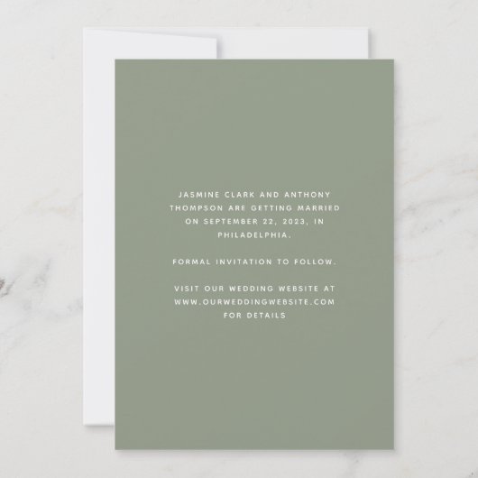 Save The Date Minimal One Photo Script Vert Sauge (Dos)