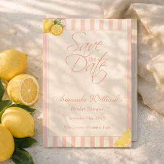 Save The Date Minimal Peachy Stripes Lemons bridal Shower