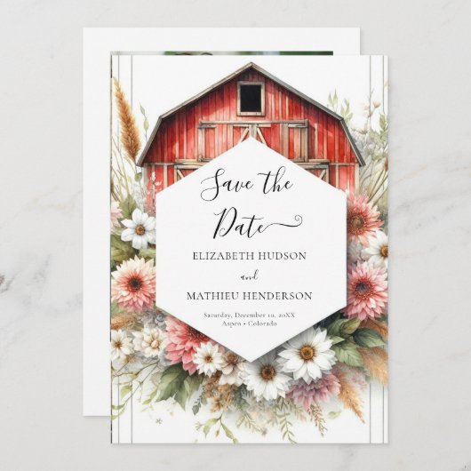Save The Date Minimal Romance Barnyard Mariage (Devant / Derrière)