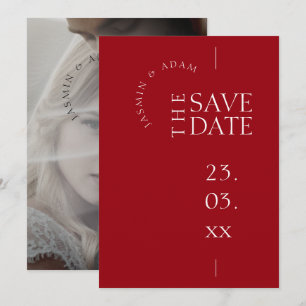 Save The Date Minimal Rouge Cramoisi Photo Mariage Économisez la