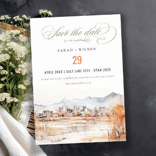 Save The Date Minimal Salt Lake City Utah Watercolor Mariage