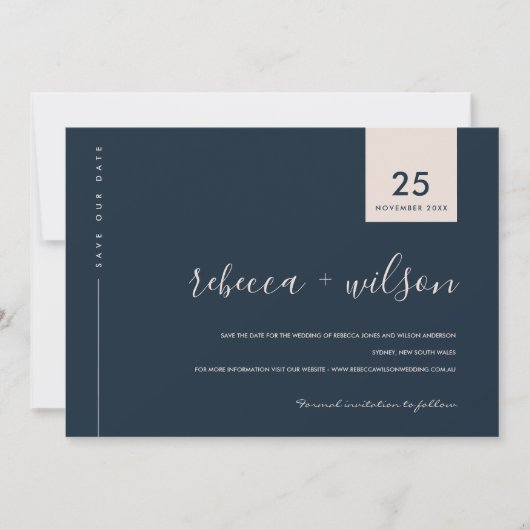 SAVE THE DATE MINIMAL SCANDI MODERNE MARINE BLUSH ROSE TYPOGRAPH (Devant)