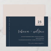 SAVE THE DATE MINIMAL SCANDI MODERNE MARINE BLUSH ROSE TYPOGRAPH (Devant / Derrière)