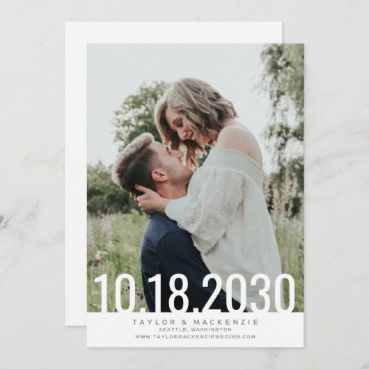 Save The Date Minimal Simple Gras Date Superposé Mariage Save Th (Devant / Derrière)