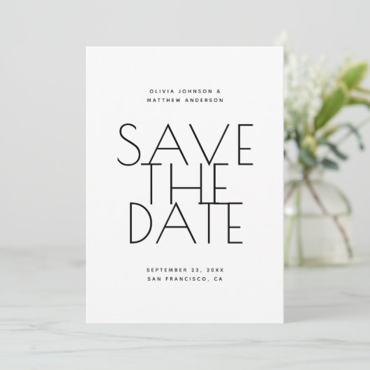 Save The Date Minimalist Back & White Wedding | Photo & QR Code (Debout devant)