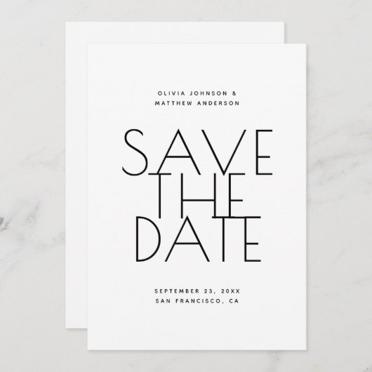 Save The Date Minimalist Back & White Wedding | Photo & QR Code (Devant / Derrière)
