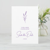 save the date minimalist elegant writing lavender kaart (Staand voorkant)