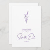 save the date minimalist elegant writing lavender kaart (Voorkant / Achterkant)