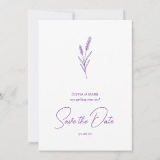 save the date minimalist elegant writing lavender kaart