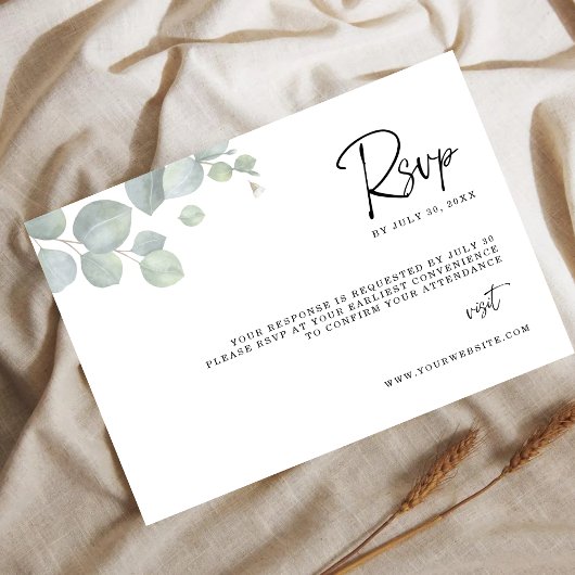 Save The Date Minimalist Eucalyptus Leaves RSVP Wedding Card