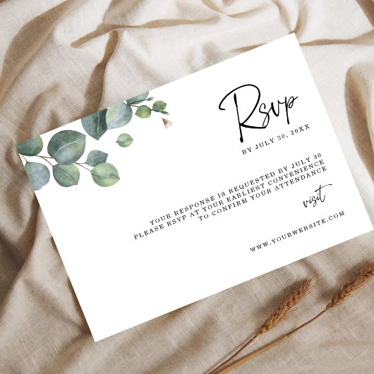 Save The Date Minimalist Eucalyptus Leaves RSVP Wedding Card