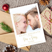 Save The Date Minimalist Gold MR & MRS & Happy Holidays Quotes