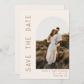 Save The Date Minimalist Ivory & Tan Arch Photo QR Code Wedding (Devant / Derrière)