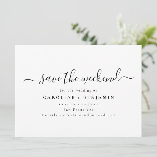 Save The Date Minimalist Modern Black White Script Weekend (Debout devant)