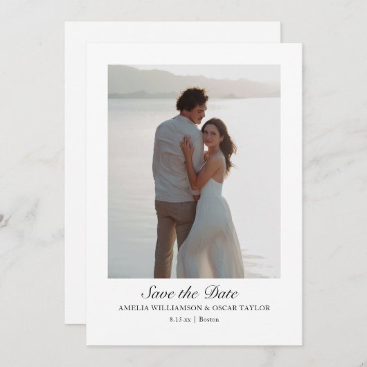 Save The Date Minimalist Modern Large Photo Classic Script (Devant / Derrière)