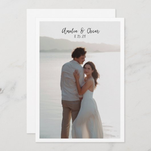 Save The Date Minimalist Modern Large Photo Stylish Script (Devant / Derrière)