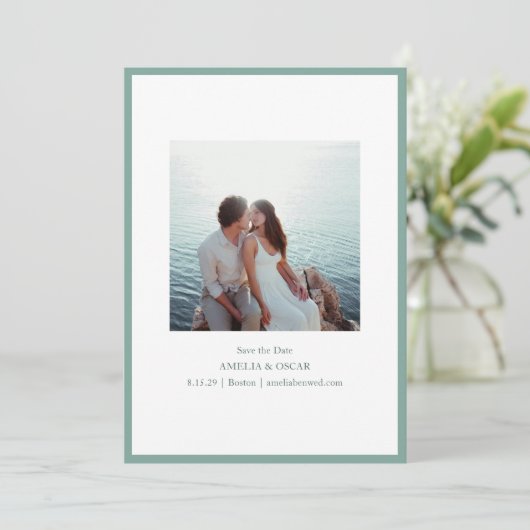 Save The Date Minimalist Modern Photo Stylish Sage Green Blue (Debout devant)