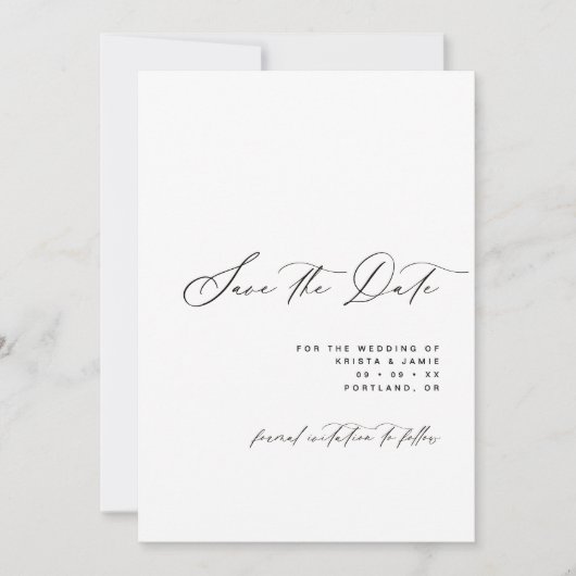 Save The Date Minimalist Script Black & White Photo Wedding (Devant)